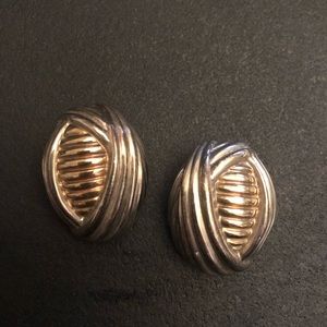 Sterling silver & 14kt yellow gold designer clip on earrings. Stamped.